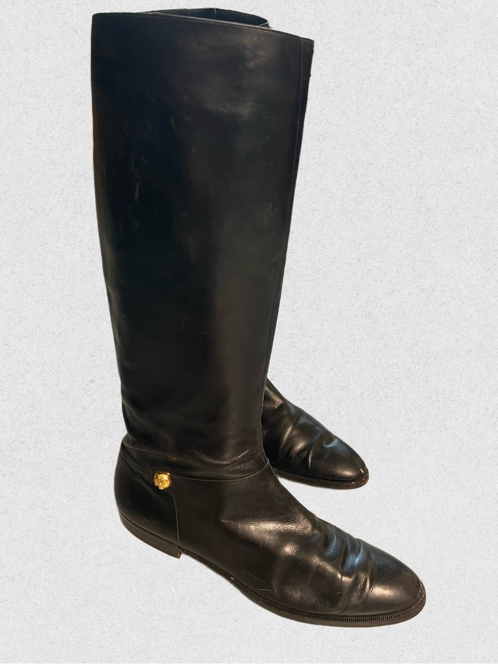 1980s Salvatore Ferragamo Black Leather Knee-High Riding Boots